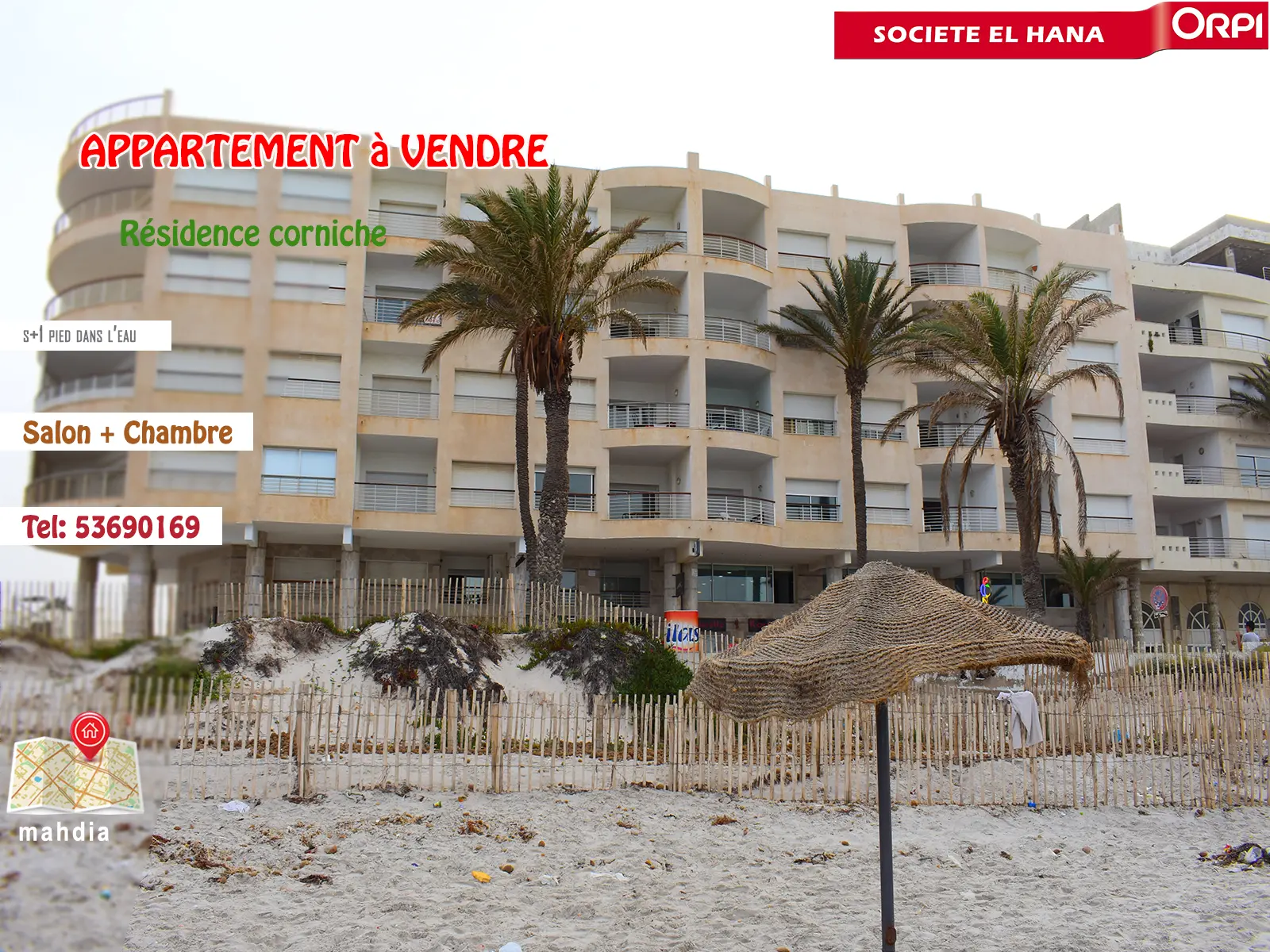 À Vendre Appartement S+1 Spacieux Front De Mer Et Pied Dans L’eau