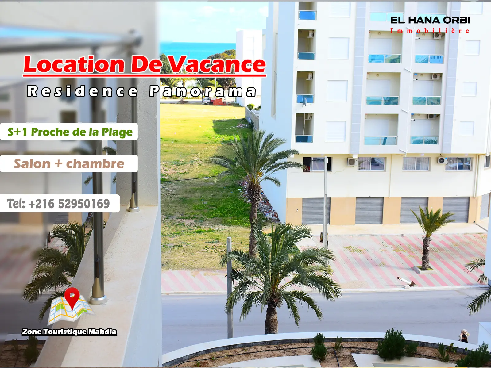 a louer appartement S+1 rz panorama zone touristique mahdia