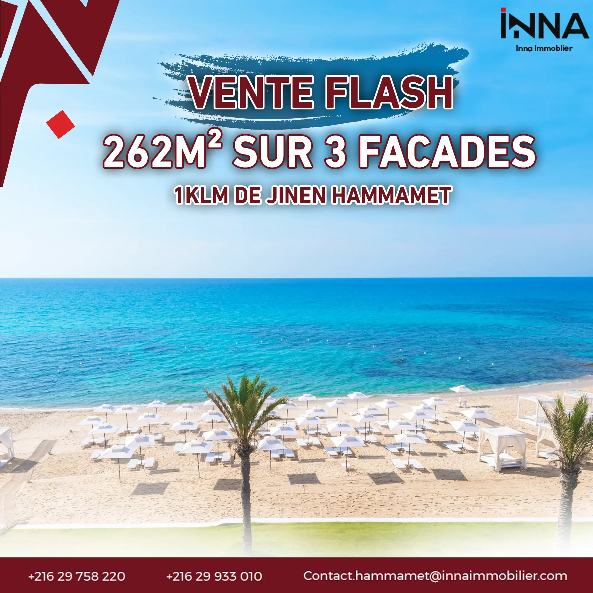 terrain sur 3 façades a hammamet sud 