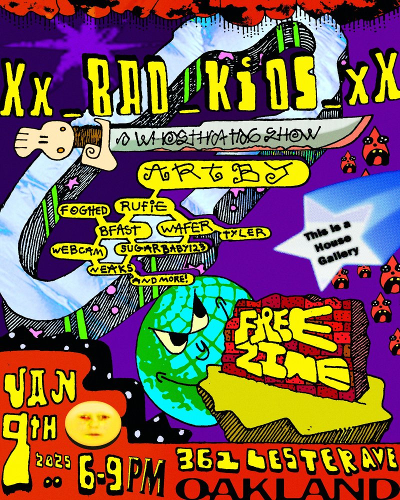 The promotional showcard for the exhibition 'Bad Kids' by This is a House Gallery.