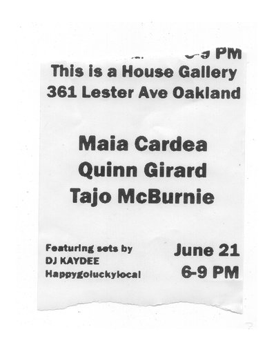 The back side of the promotional showcard for the exhibition 'Club Weapon' by This is a House Gallery.