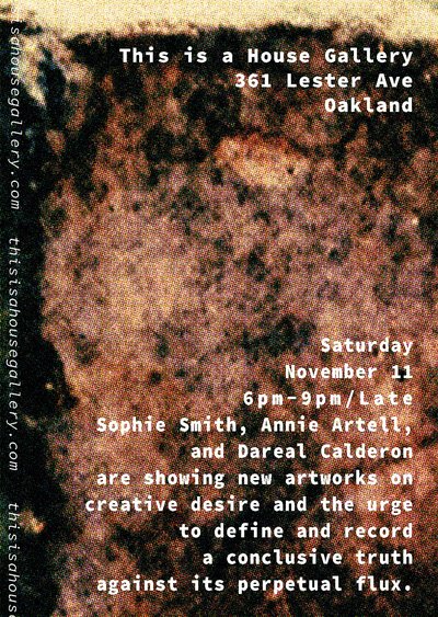 The back side of the promotional showcard for the exhibition 'Tablets Tables and Tombstones' by This is a House Gallery.