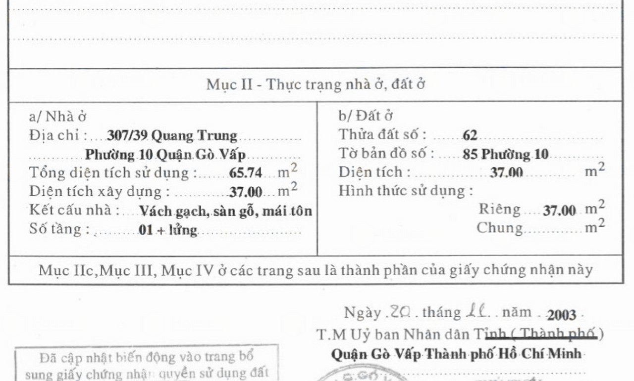 HouseZy - DQ - Bán nhà Gò Vấp dưới 4 tỷ - Đất khá nhiều 37m2 không lộ giới, hẻm xe hơi P10 Gò Vấp 