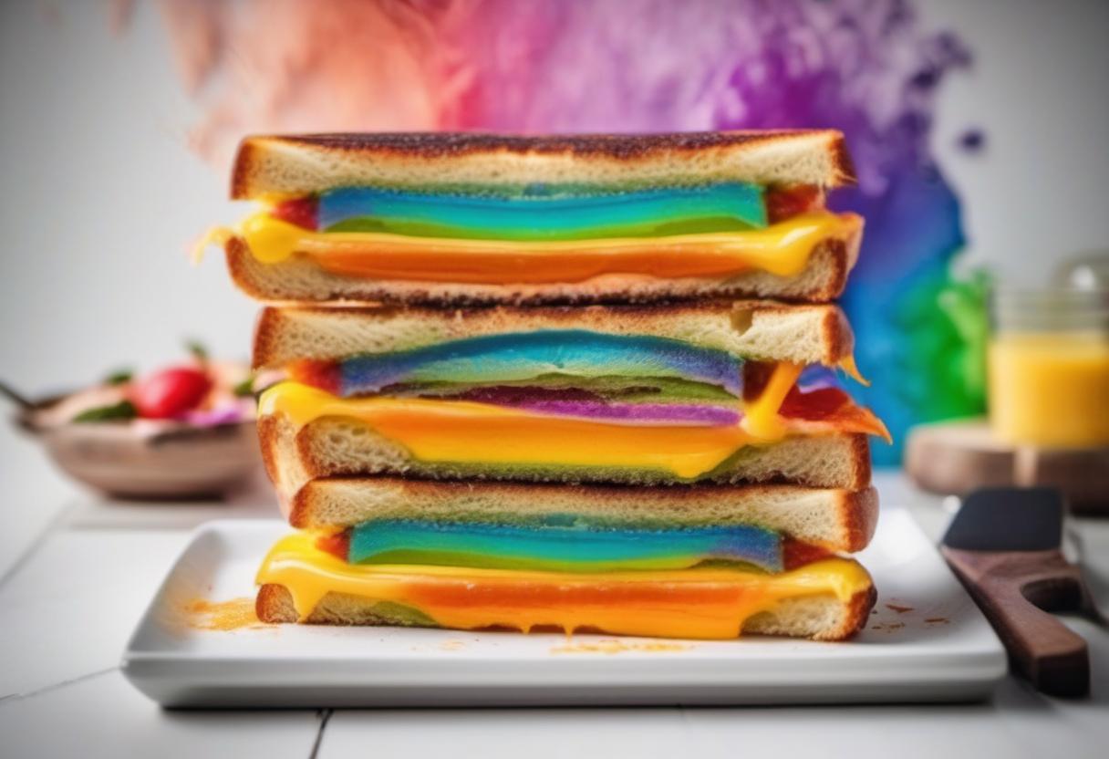 Image showing the final output answering the question: prepare a rainbow grilled cheese.