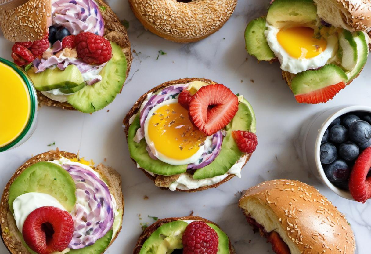 Image showing the final output answering the question: assemble Rainbow Bagel Breakfast Sandwich.