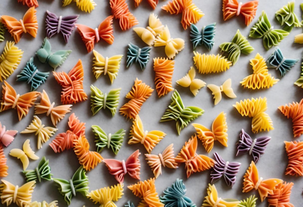 Image showing the final output answering the question: craft multicolored pasta butterflies for kids.