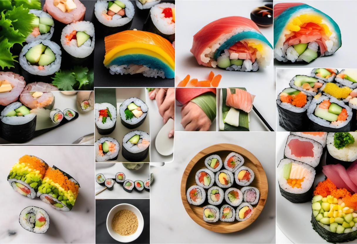 Image showing the final output answering the question: make a rainbow sushi roll.
