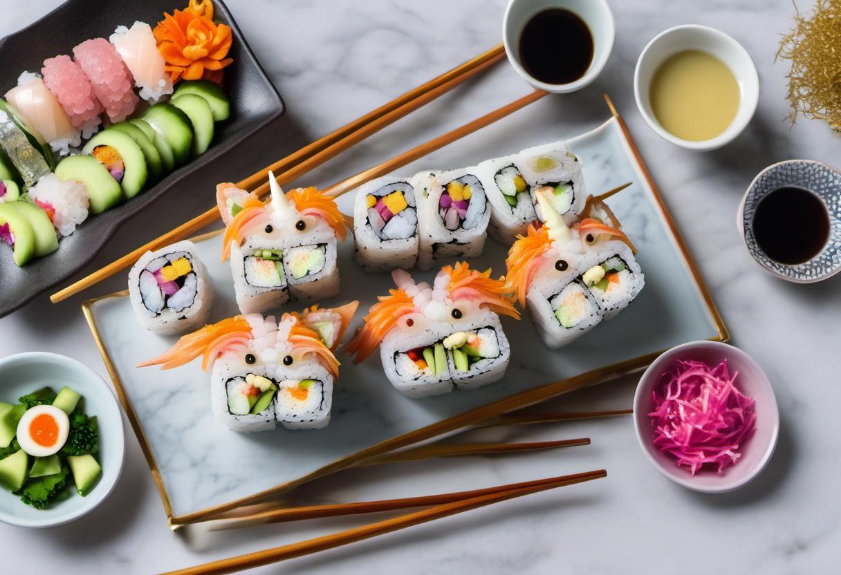 Image showing the final output answering the question: prepare a magical unicorn sushi roll.