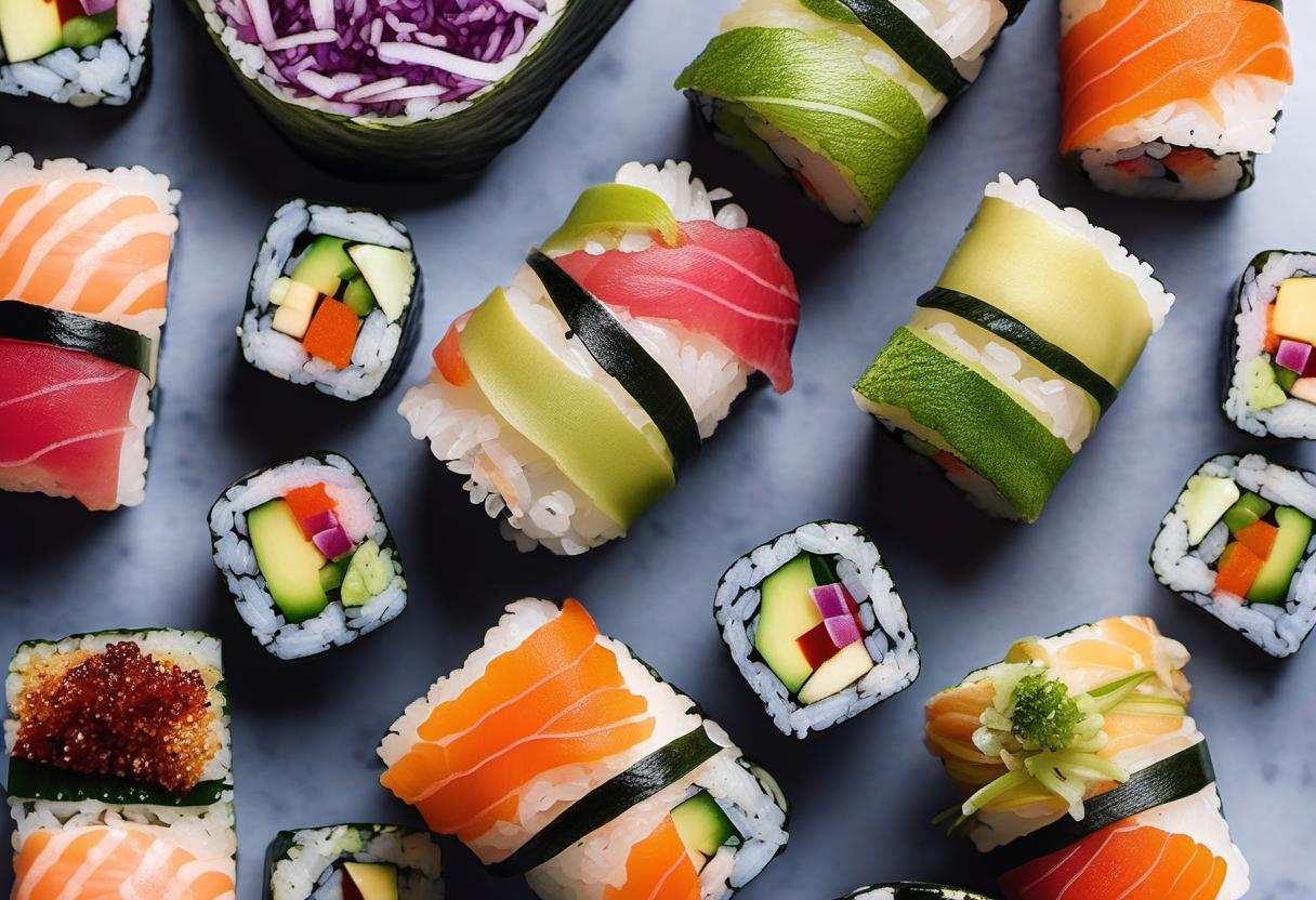 Image showing the final output answering the question: create a sushi masterpiece the rainbow roll.
