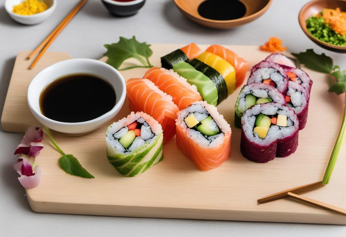 Image showing the final output answering the question: roll up the fun how to make a rainbow sushi roll.
