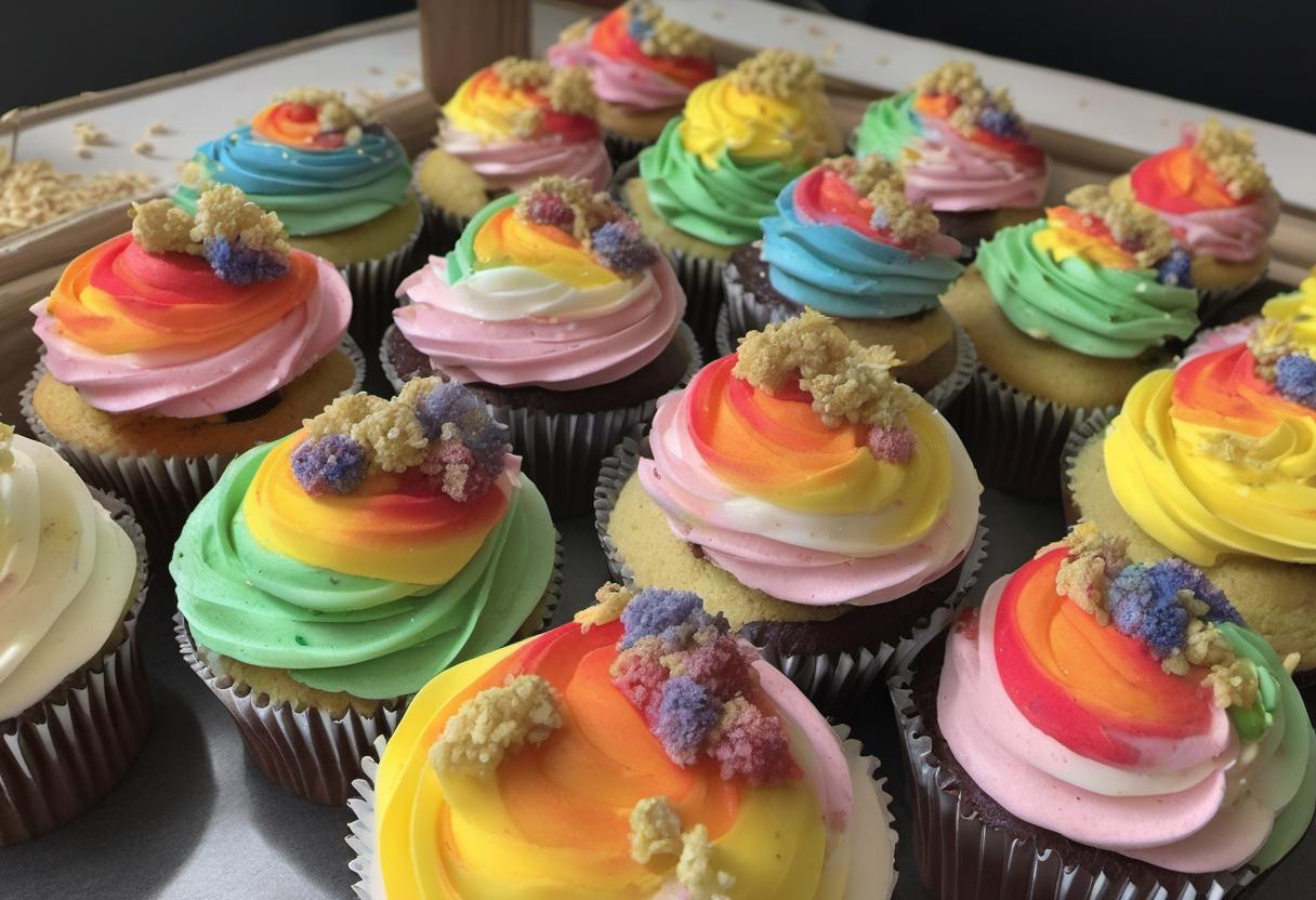 Image showing the final output answering the question: create gluten-free Rainbow Cupcakes.