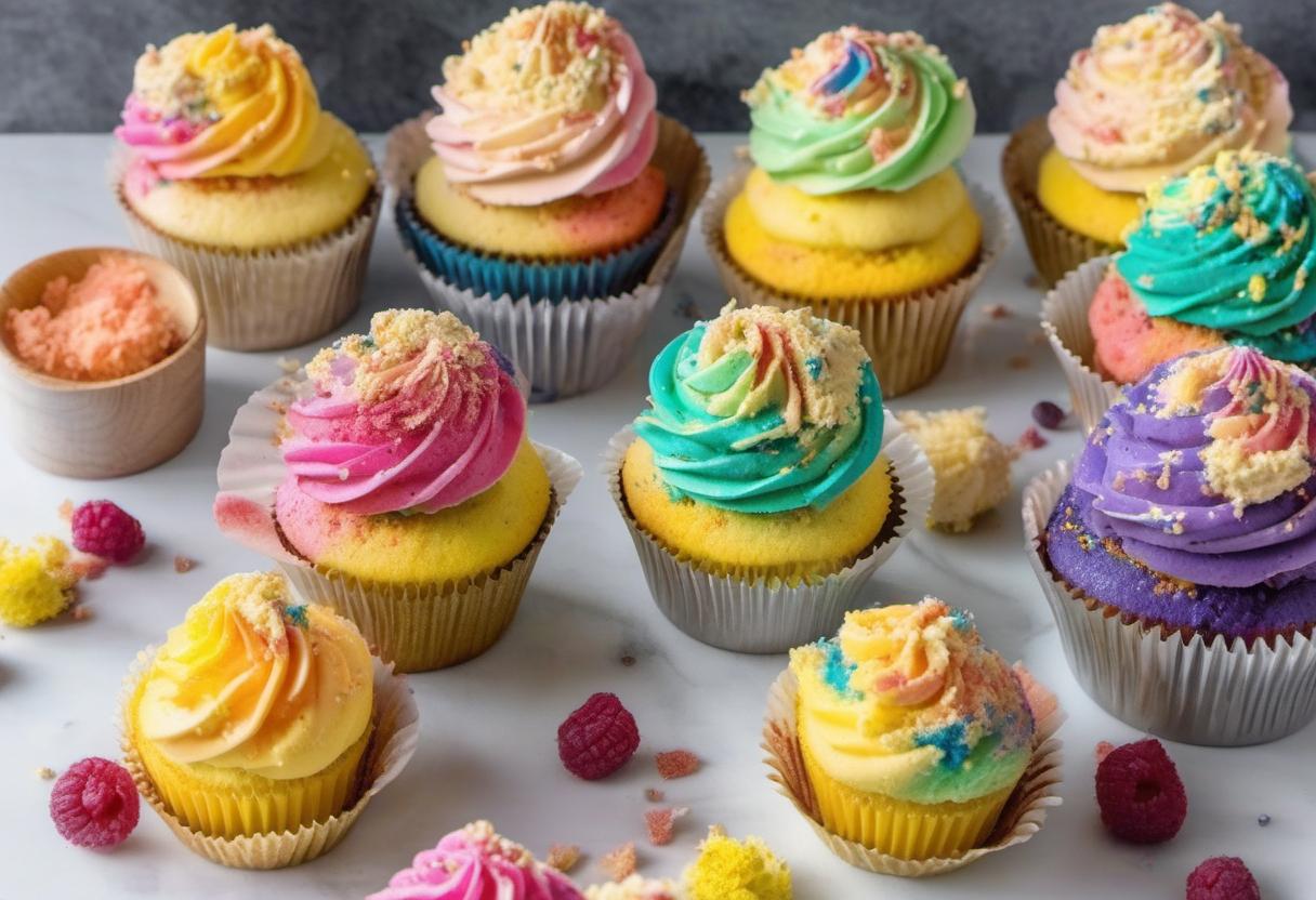 Image showing the final output answering the question: bake Rainbow Cupcakes with a creamy filling.