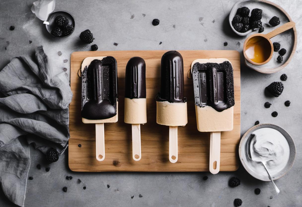 Image showing the final output answering the question: craft black ice cream popsicles.