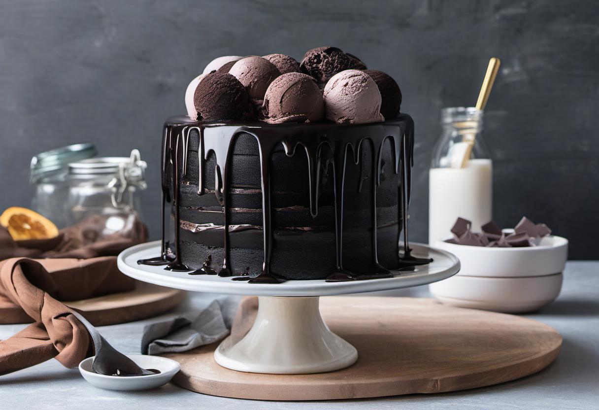 Image showing the final output answering the question: whip up a DIY black ice cream cake.