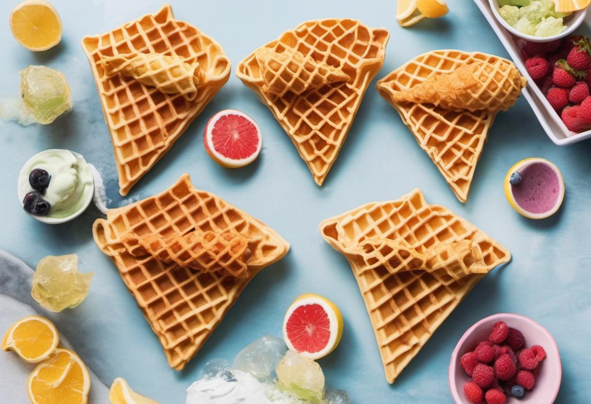 Image showing the final output answering the question: decorate fish-shaped waffle cones for ice cream.