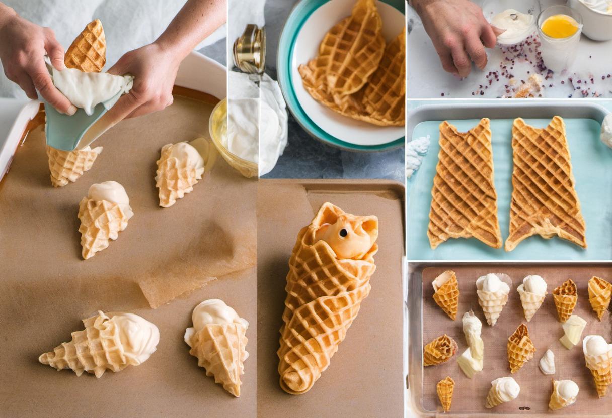 Image showing the final output answering the question: make homemade fish-shaped waffle cones for ice cream.