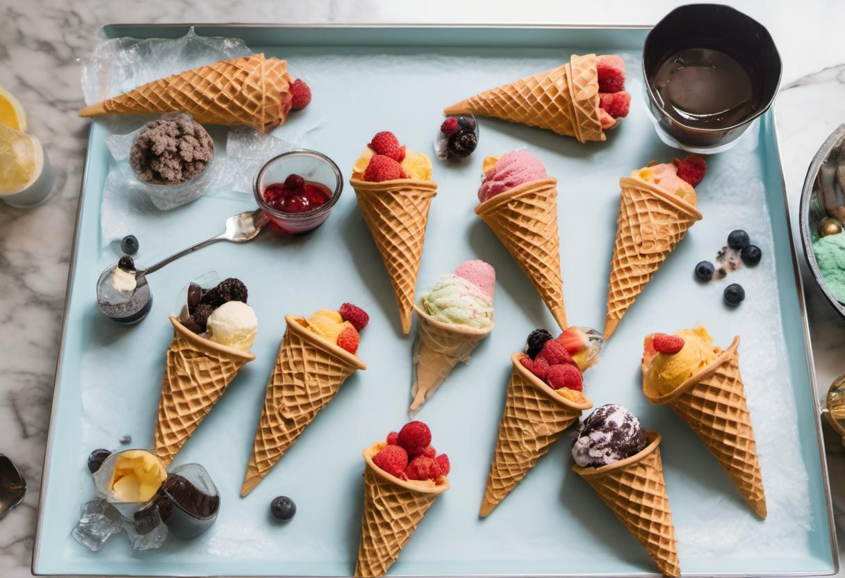 Image showing the final output answering the question: organize an ice cream social featuring fish-shaped waffle cones.