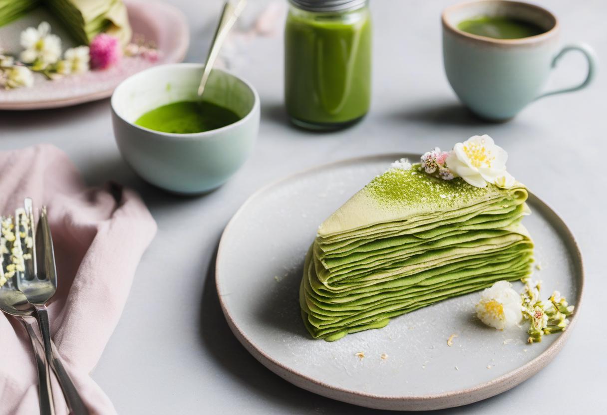 Image showing the final output answering the question: make a matcha green tea Crepe Cake.