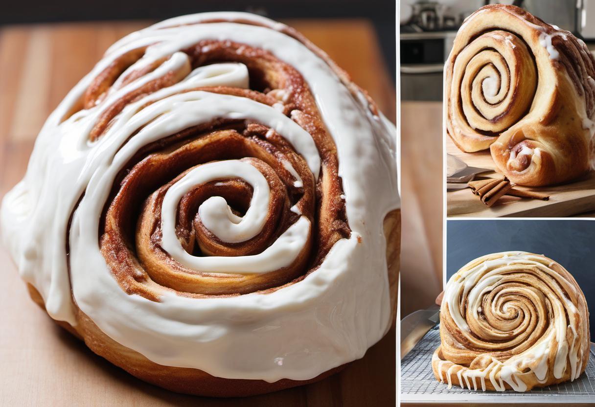 Image showing the final output answering the question: craft a colossal cinnamon roll sculpture.