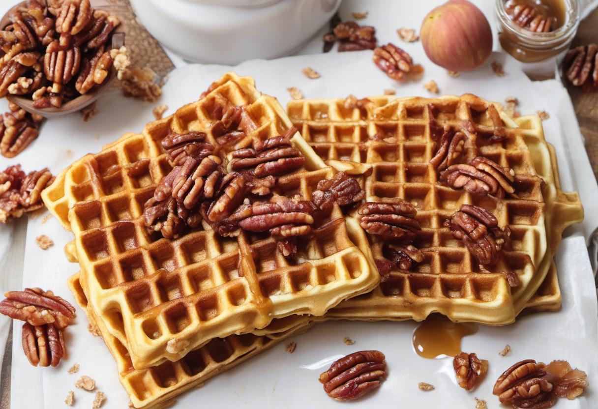 Image showing the final output answering the question: make Maple Bacon Pecan Overloaded Waffles.