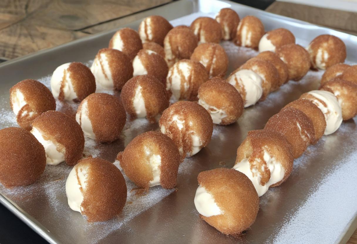 Image showing the final output answering the question: fry Churro Ice Cream Sandwich balls.