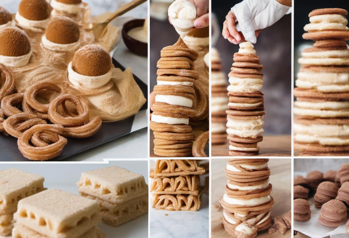 Image showing the final output answering the question: assemble Churro Ice Cream Sandwich towers.