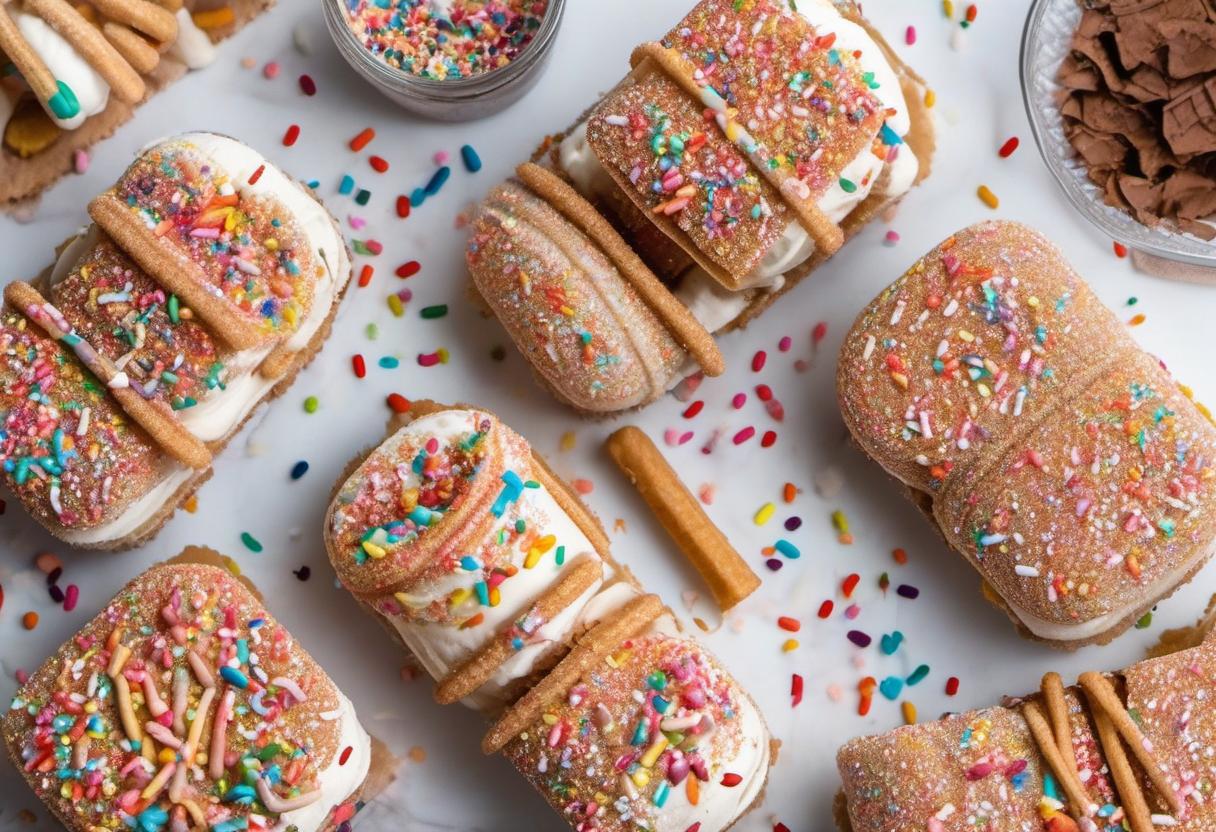 Image showing the final output answering the question: decorate Churro Ice Cream Sandwiches with sprinkles.