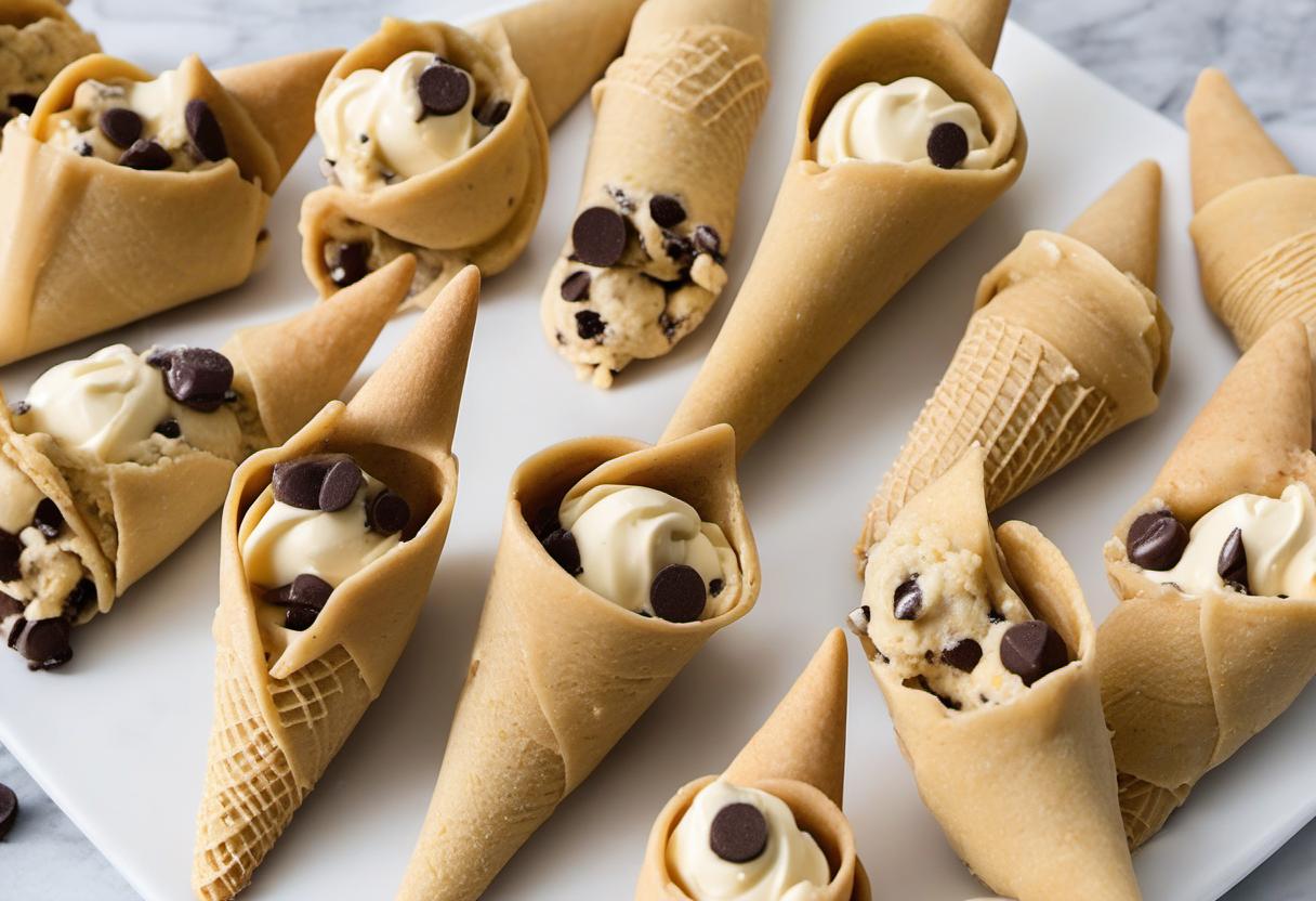 Image showing the final output answering the question: make Cookie Dough Cones for a crowd.