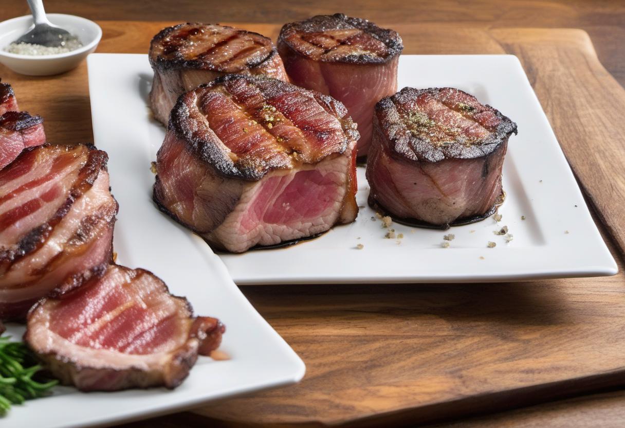 Image showing the final output answering the question: grill a gourmet bacon-wrapped filet mignon.