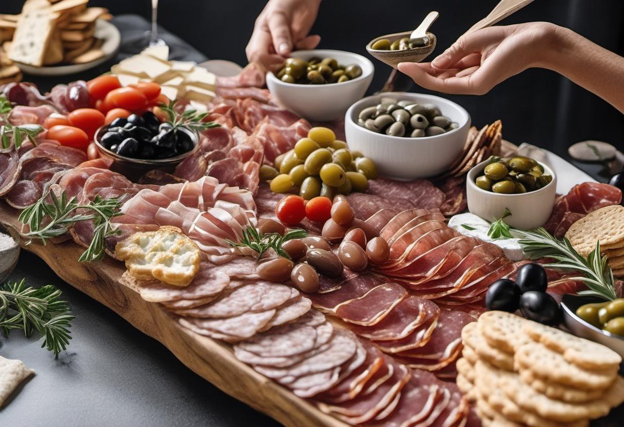 Image showing the final output answering the question: assemble a mouthwatering antipasto platter.