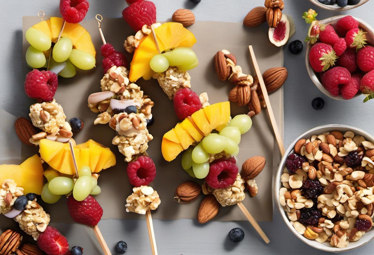 Image showing the final output answering the question: make fruit and nut kebabs.