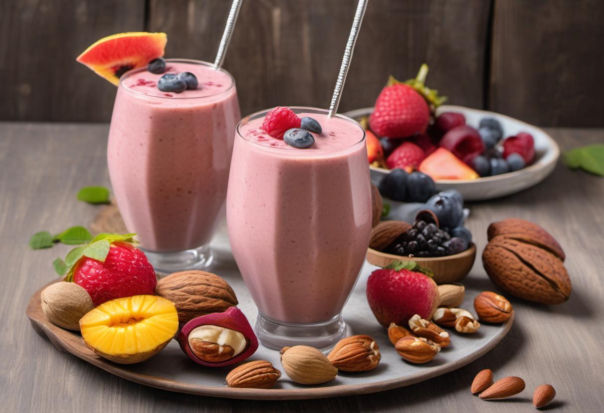 Image showing the final output answering the question: whip up a fruity nut smoothie.