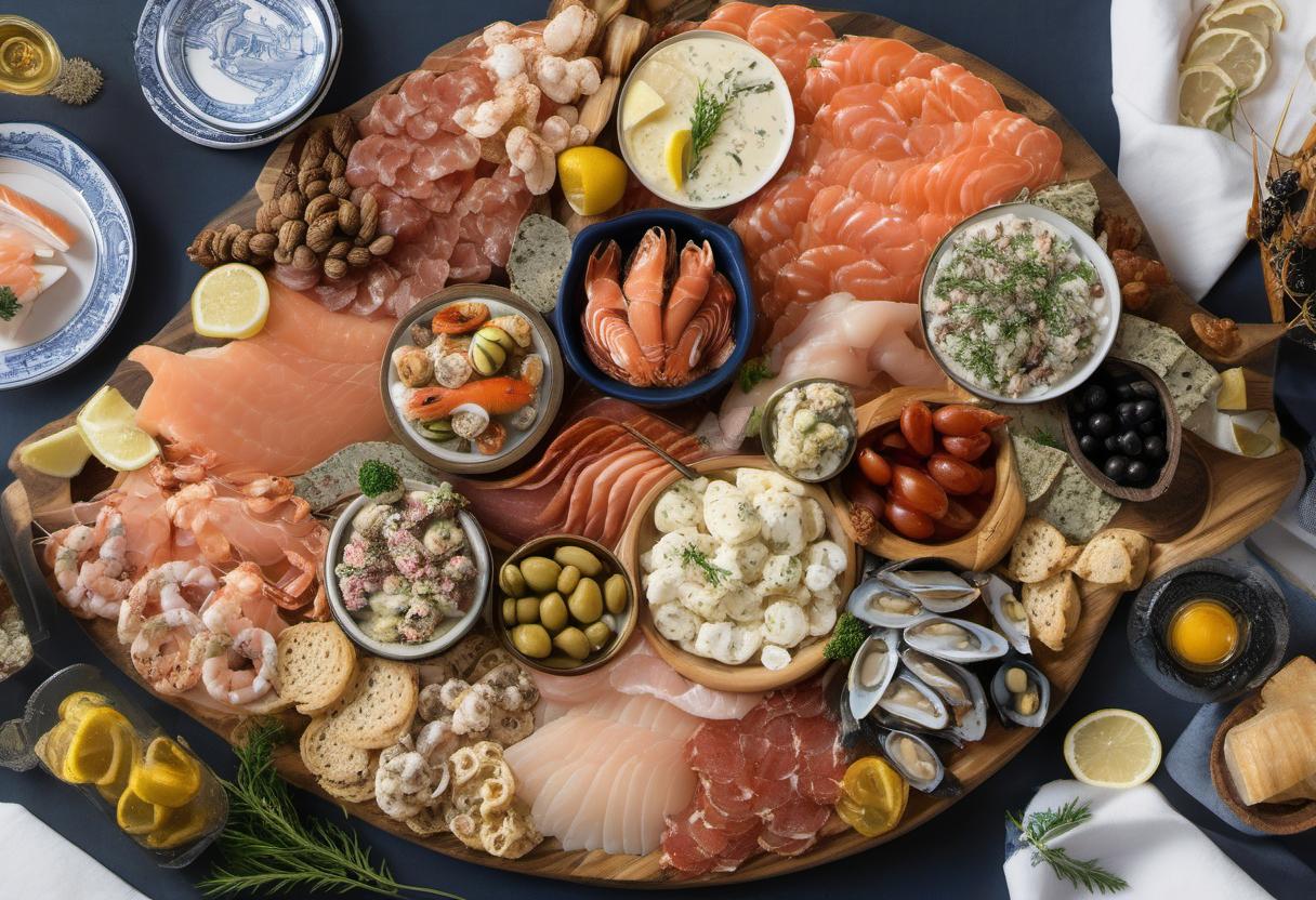 Image showing the final output answering the question: assemble a nautical feast seafood charcuterie board.