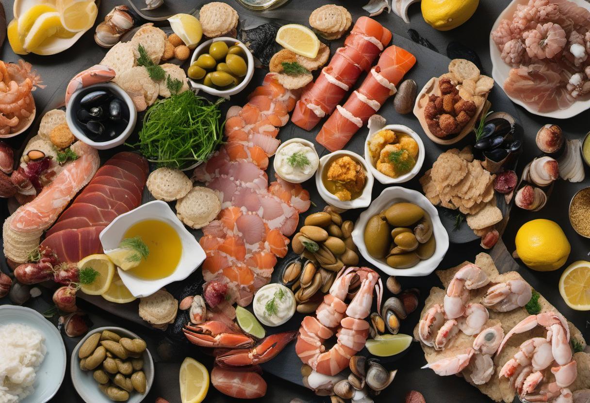 Image showing the final output answering the question: create a seafood charcuterie masterpiece.
