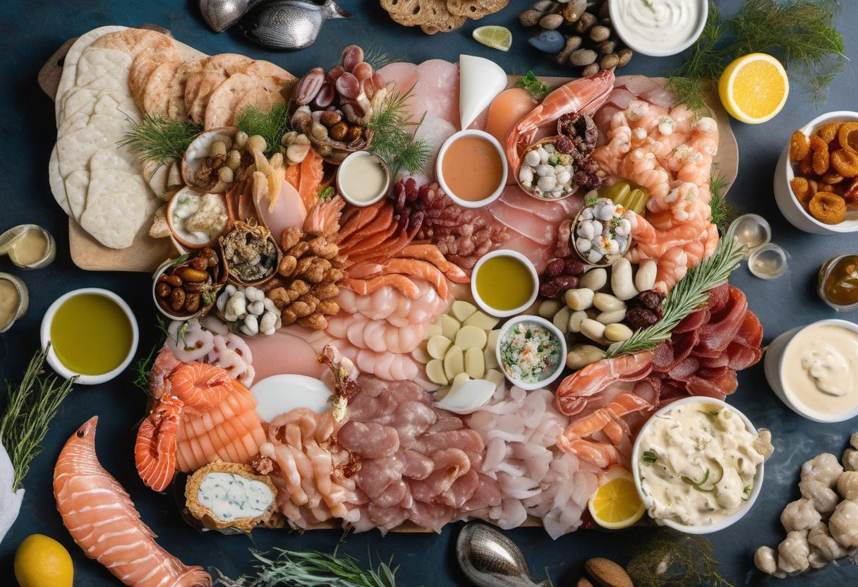 Image showing the final output answering the question: build the ultimate oceanic spread seafood charcuterie board.