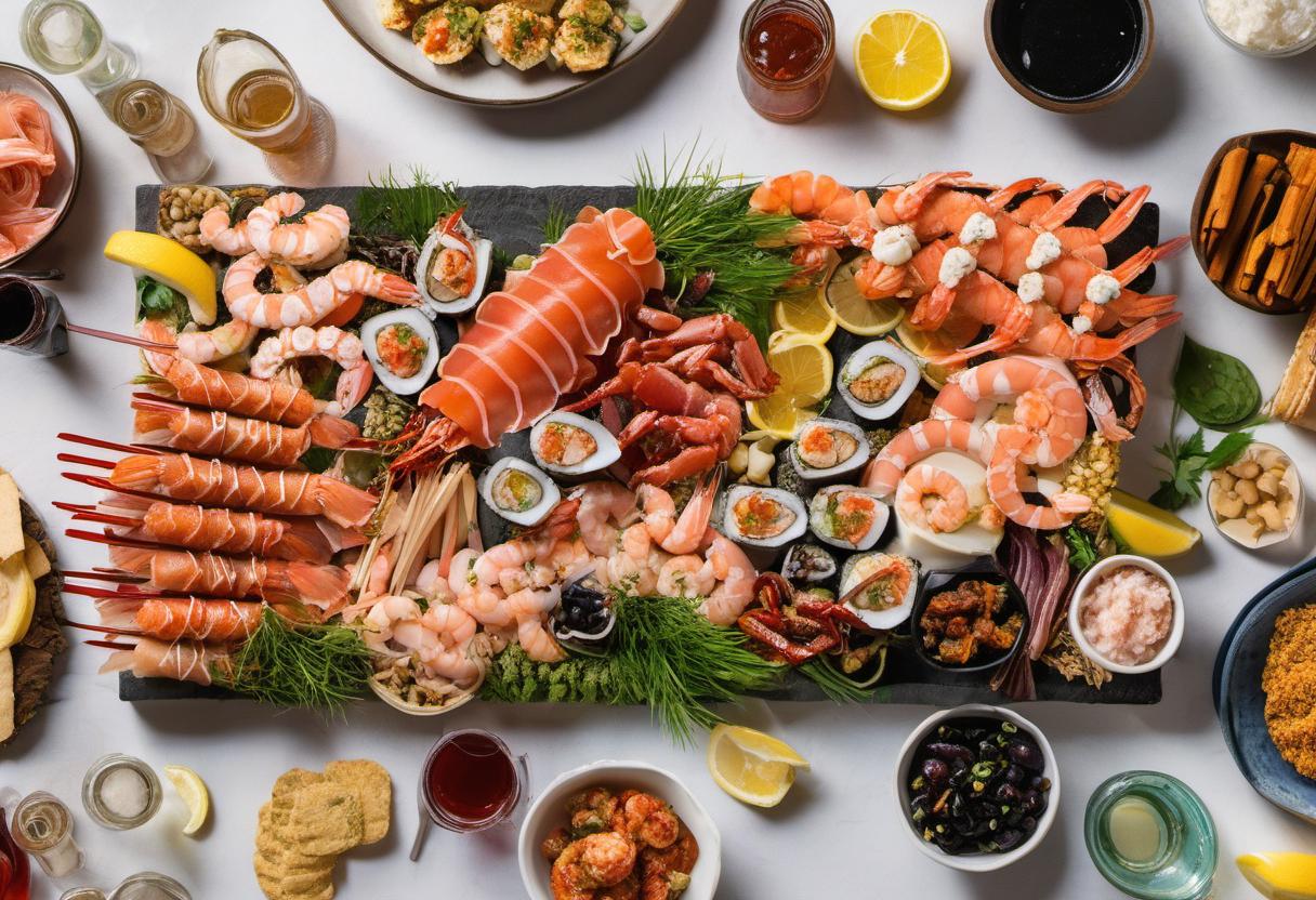 Image showing the final output answering the question: spice up your party with a seafood charcuterie board.