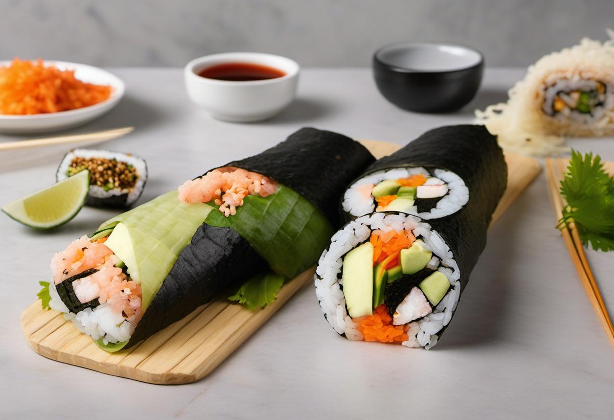 Image showing the final output answering the question: How do I roll a Sushi Burrito without it falling apart.