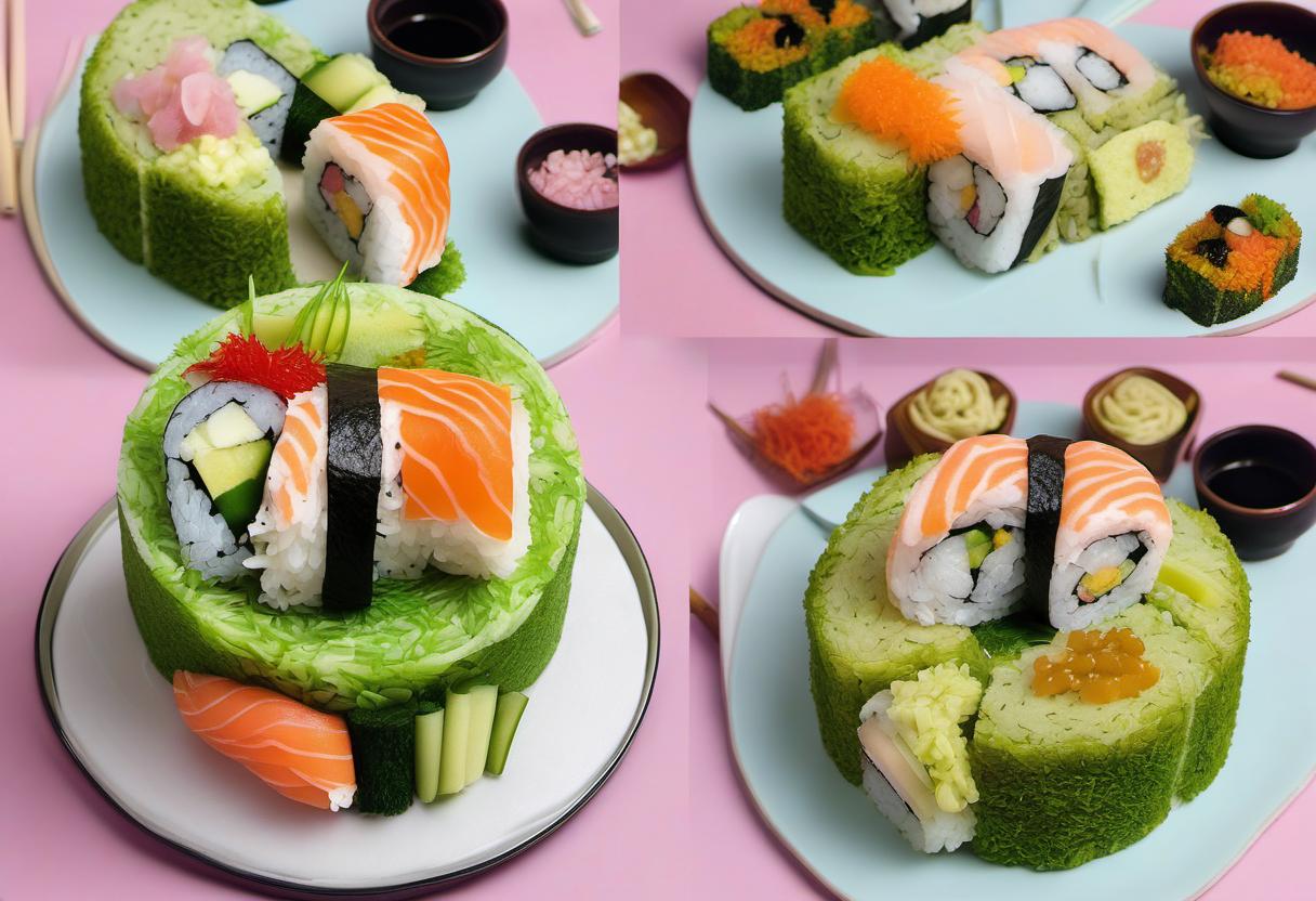 Image showing the final output answering the question: How do I create a Sushi Cake for beginners.