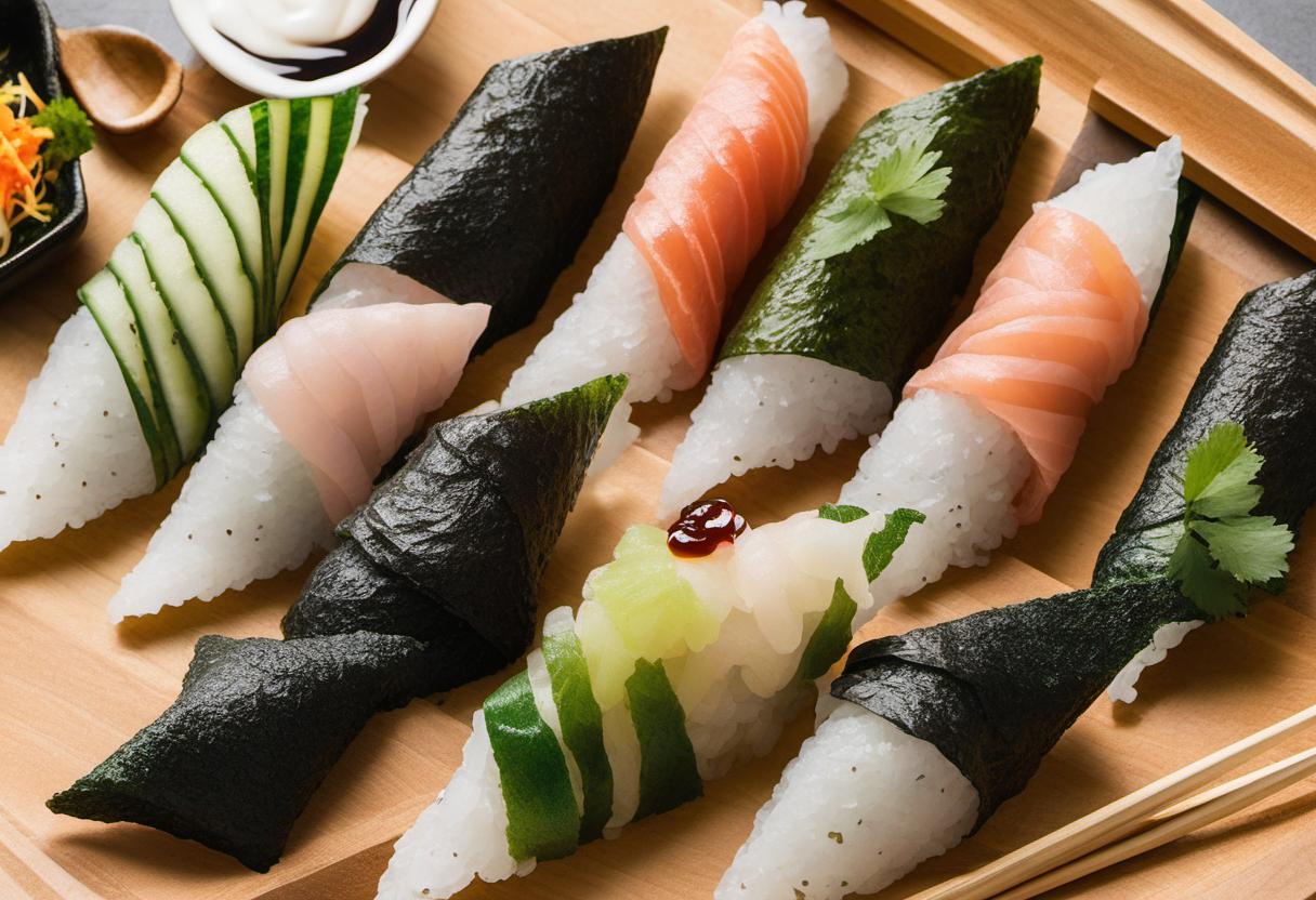 Image showing the final output answering the question: How do I dip and devour Temaki Hand Rolls.