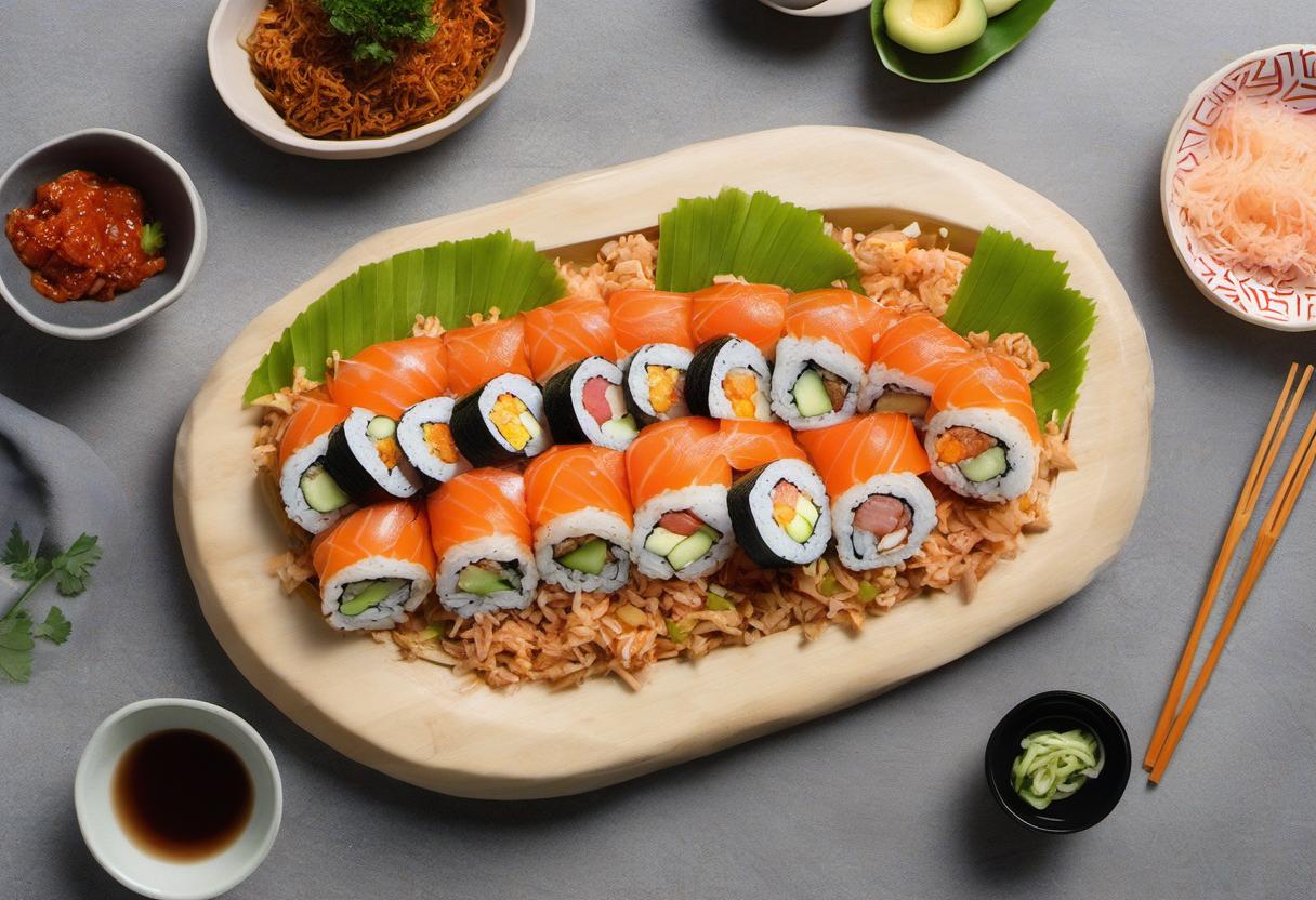 Image showing the final output answering the question: How do I assemble a Sushi Pizza sushi burrito.