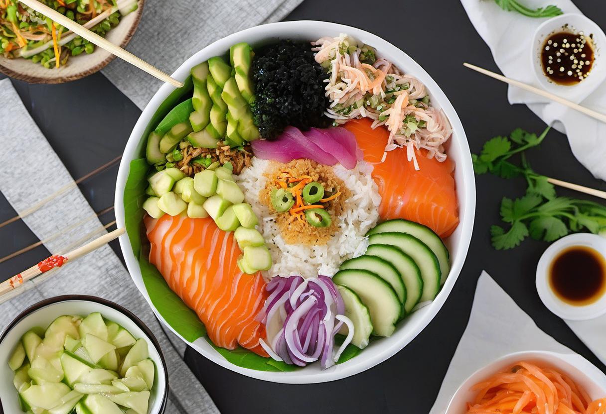 Image showing the final output answering the question: How do I make Sushi Pizza sushi bowls.
