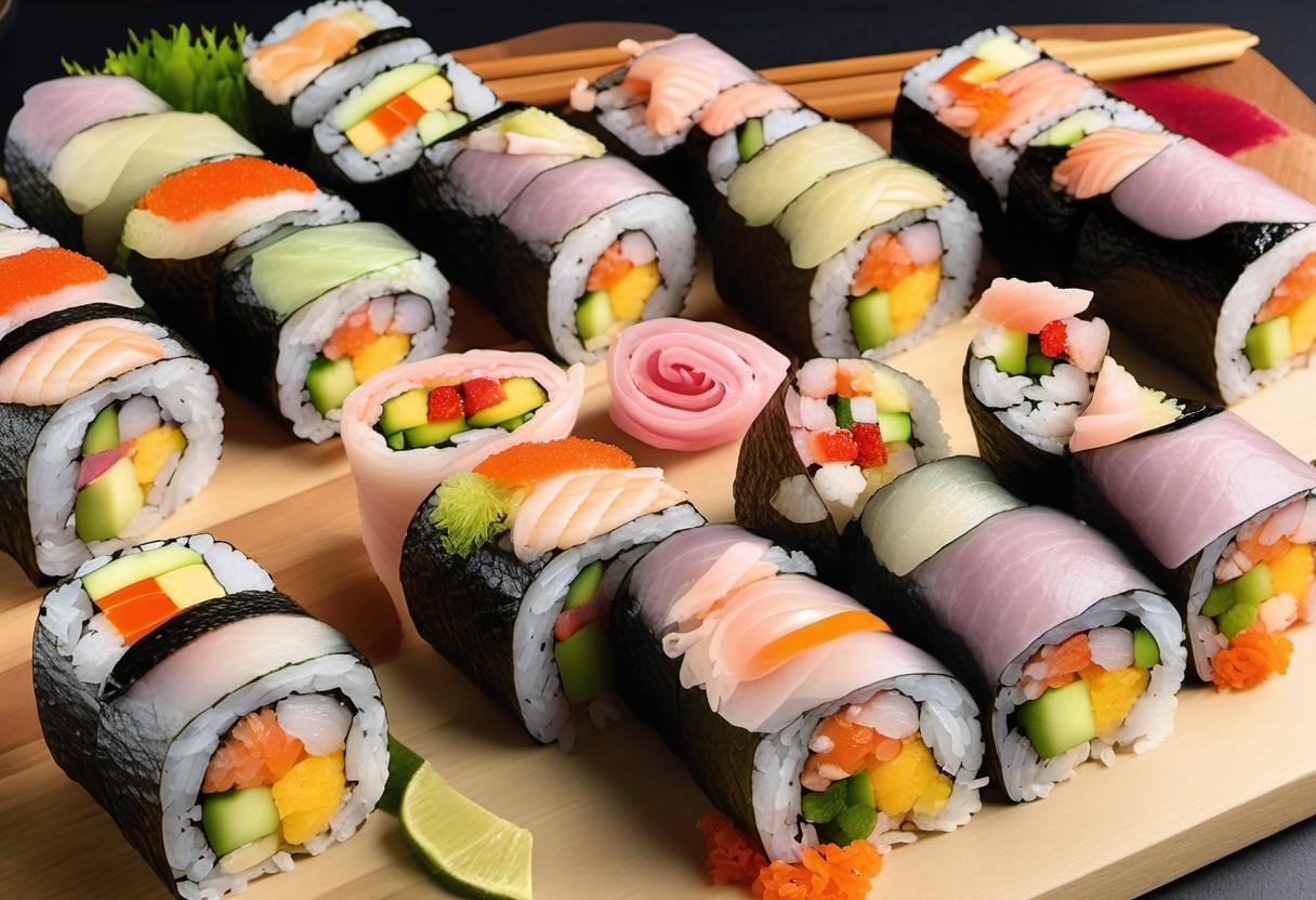 Image showing the final output answering the question: How do I roll a perfect Rainbow Sushi Roll.