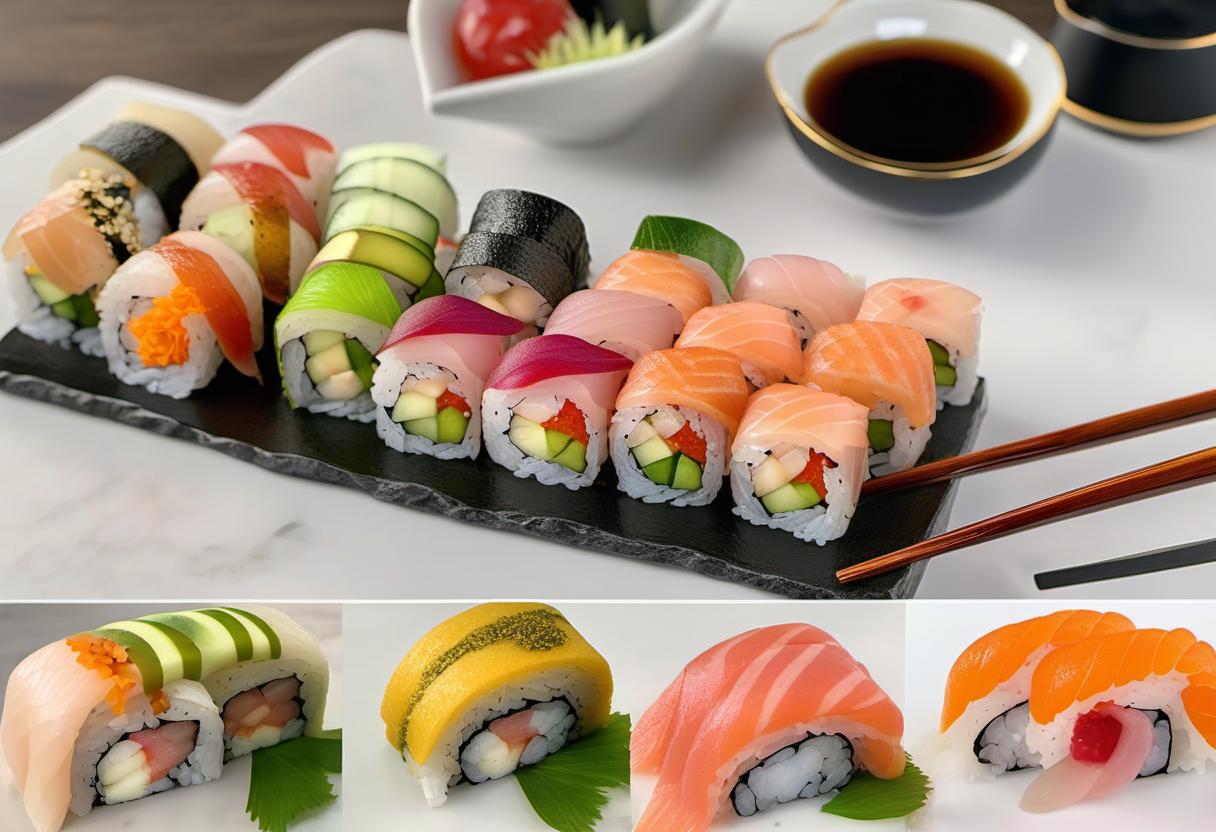Image showing the final output answering the question: How do I serve and present a Rainbow Sushi Roll in style.