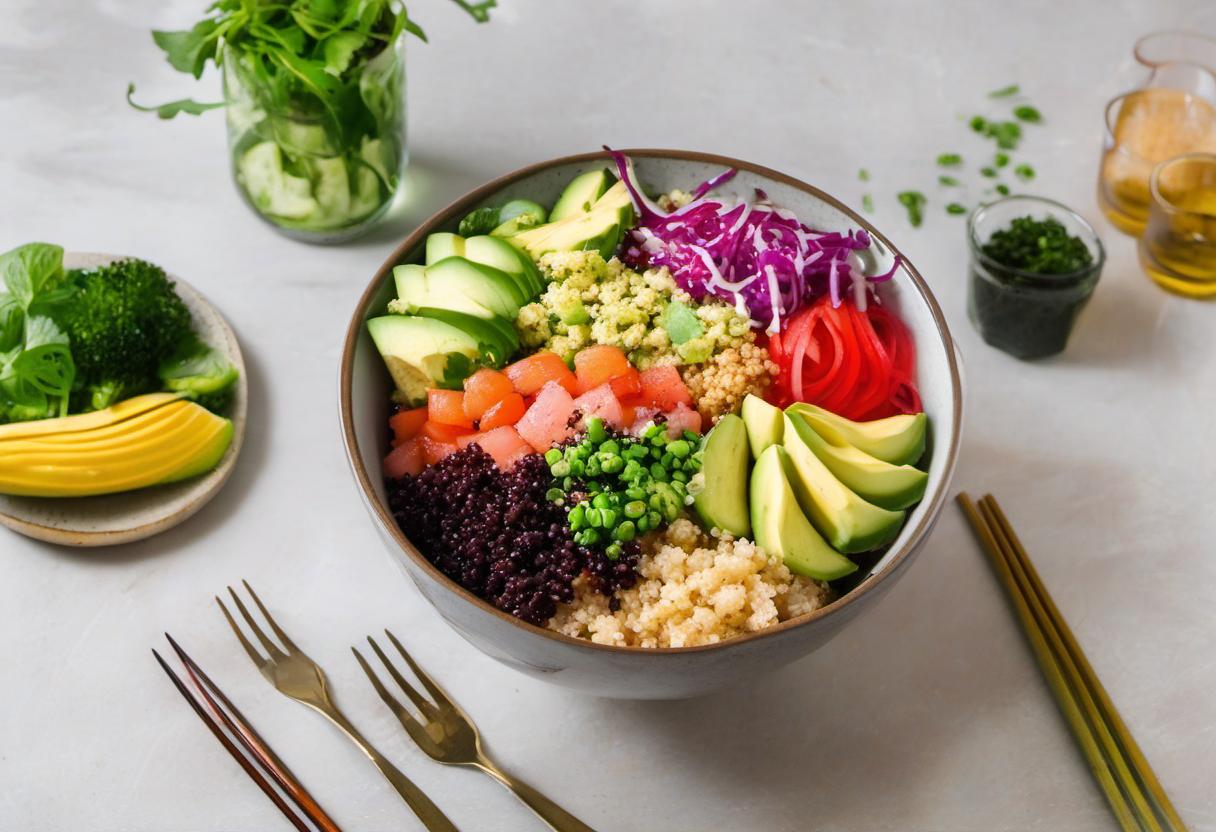 Image showing the final output answering the question: How do I make a Gluten-free Poke Bowl with Quinoa.