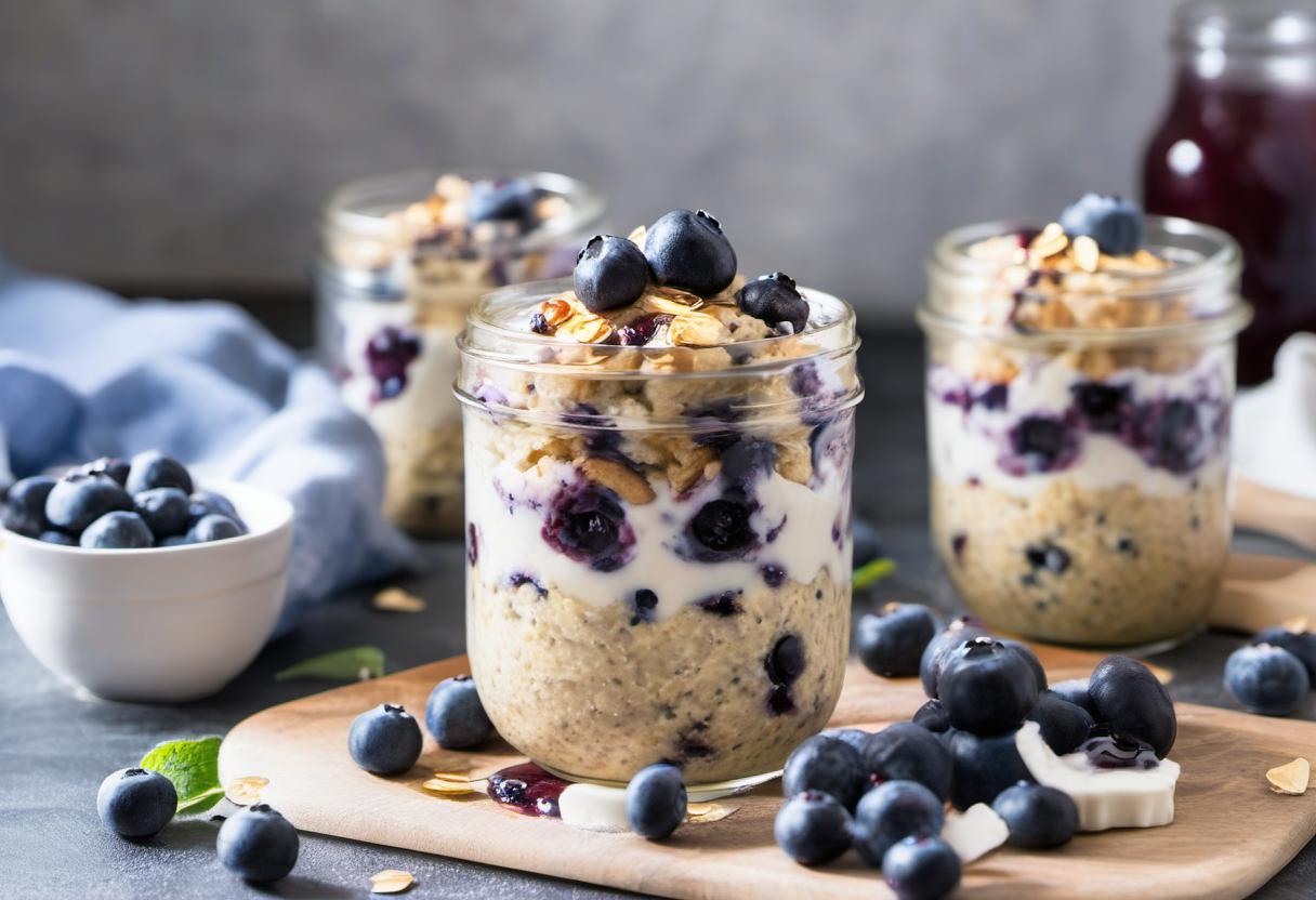 Image showing the final output answering the question: How do I make a dreamy blueberry muffin overnight oats creation.