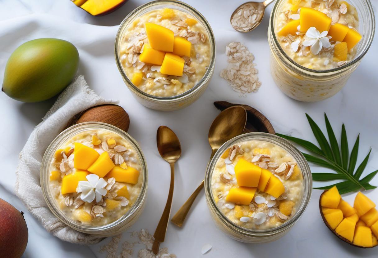 Image showing the final output answering the question: How do I whip up a tropical paradise with mango coconut overnight oats.