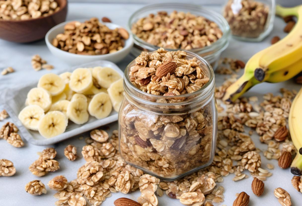 Image showing the final output answering the question: How do I create a crunchy peanut butter banana grain-free granola.