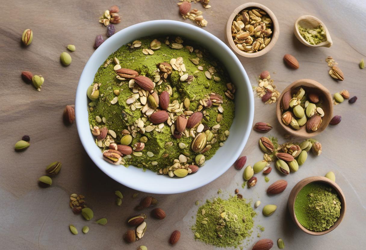 Image showing the final output answering the question: How do I create a unique matcha pistachio grain-free granola.