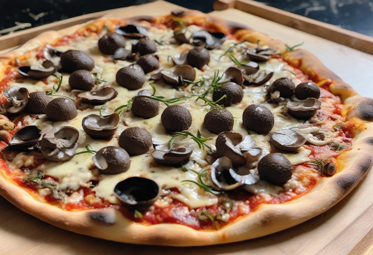 Image showing the final output answering the question: How do I prepare a killer Truffle Oil Mushroom Pizza.