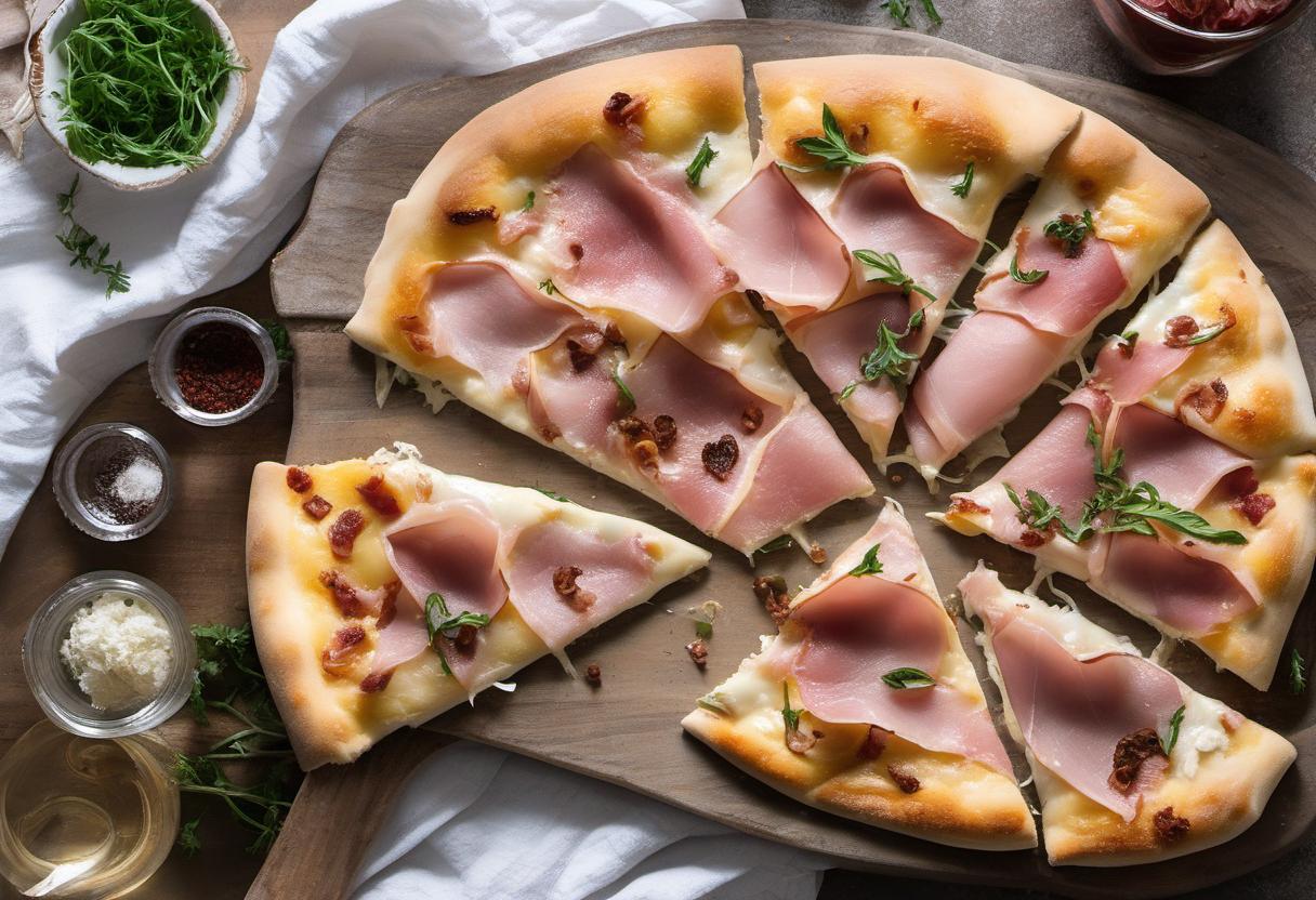 Image showing the final output answering the question: How do I bake a White Pizza with Prosciutto.